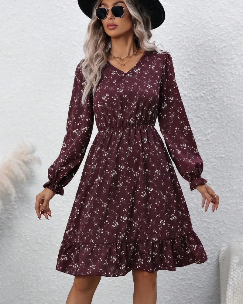 Robe champêtre courte et ceinturée avec petit col en v — vue 2
