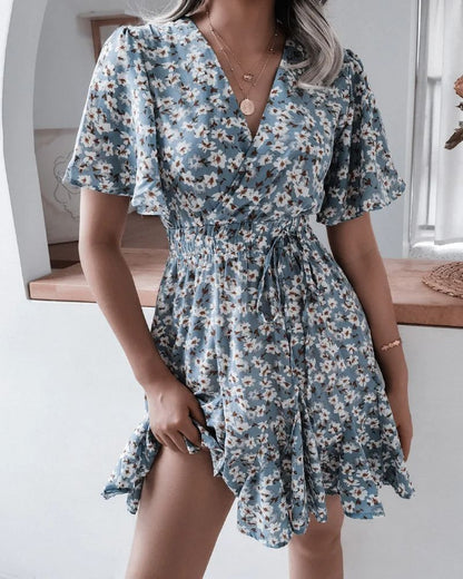 Robe champêtre courte avec imprimé estival et col en v — vue 2