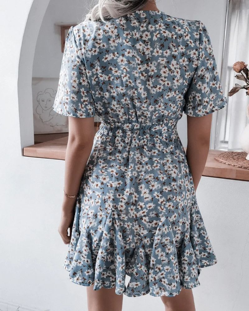 Robe champêtre courte avec imprimé estival et col en v — vue 4