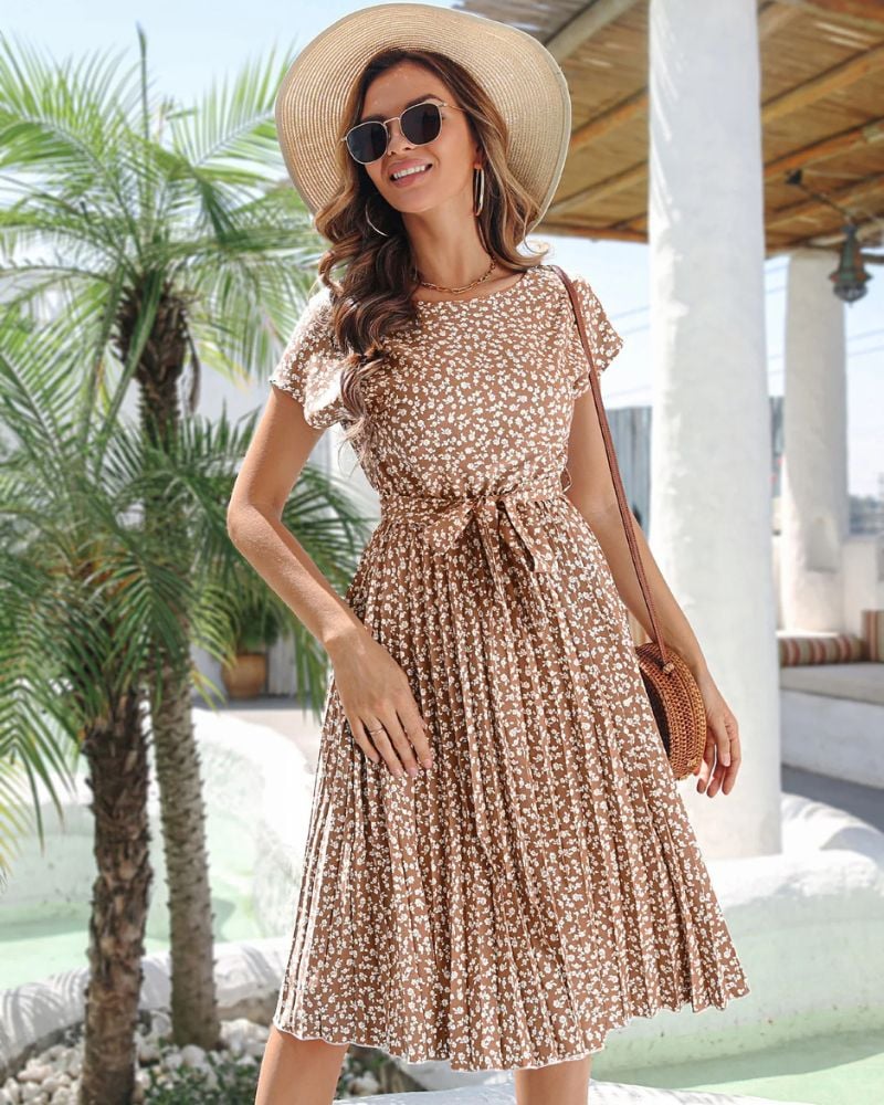 Robe champêtre courte et plissée avec ceinture — vue 2