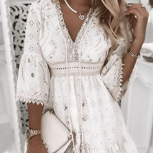 Robe champêtre en dentelle à manches longues — BOHERIS