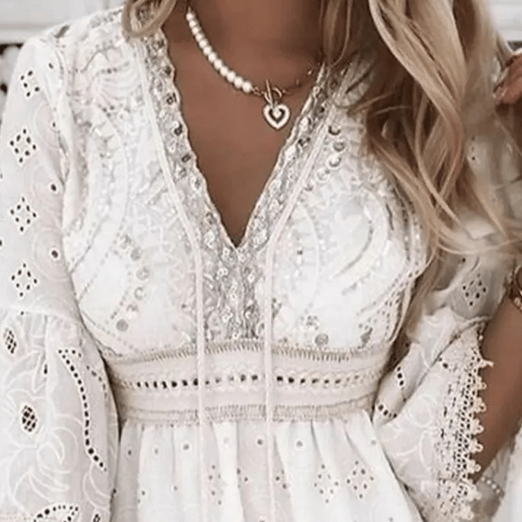 Robe champêtre en dentelle à manches longues — vue 2