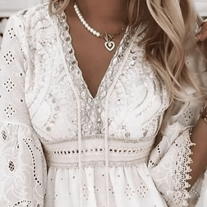 Robe champêtre en dentelle à manches longues — vue 2