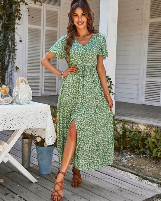 Robe champêtre à fleurs avec fente — BOHERIS