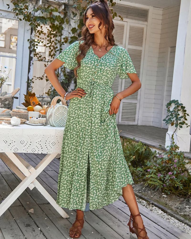 Robe champêtre à fleurs avec fente — vue 2