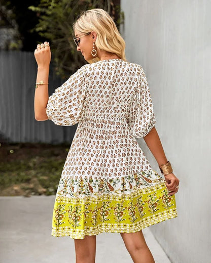 Robe champêtre jaune et courte à fleurs — vue 3
