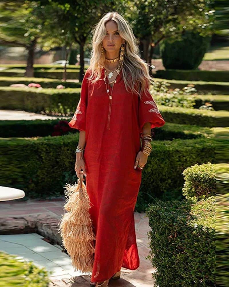 Robe champêtre longue avec motifs sur les manches — vue 2