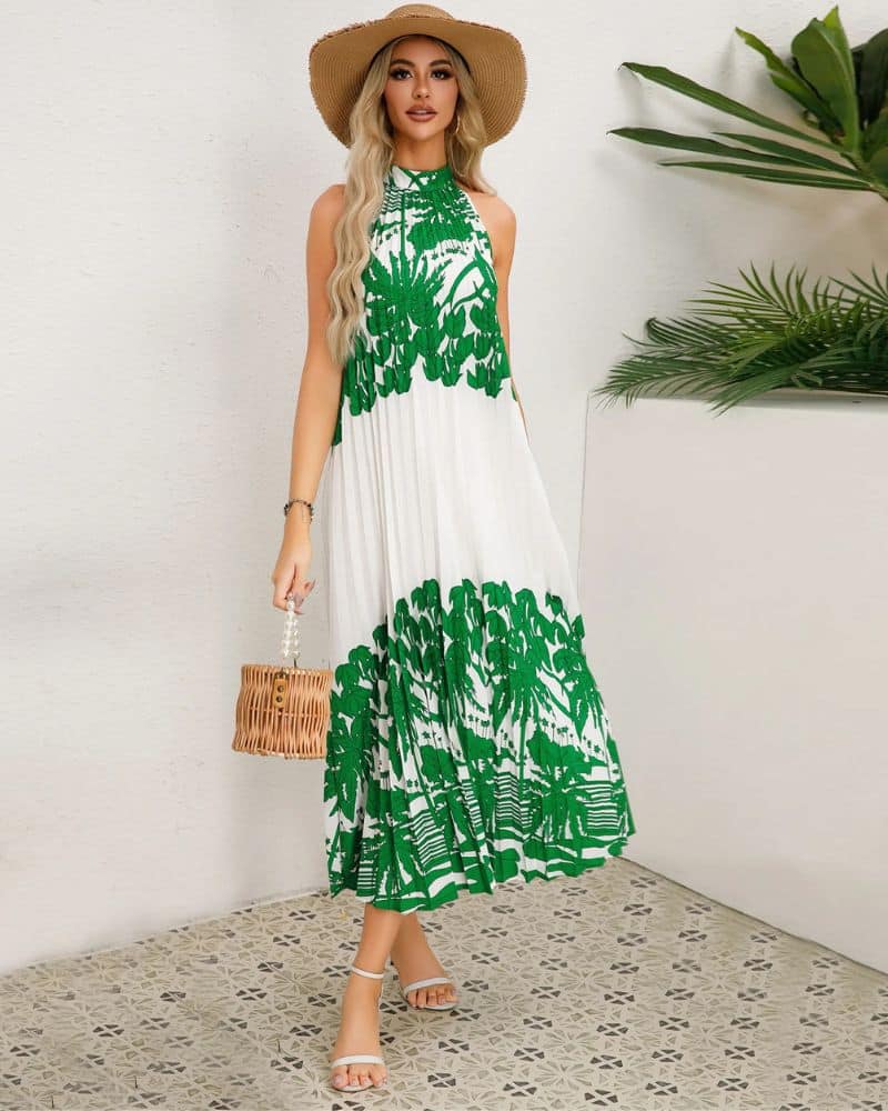 Robe champêtre longue et plissée avec imprimé — BOHERIS