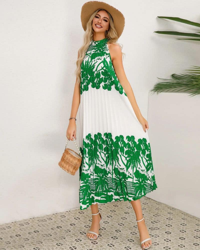 Robe champêtre longue et plissée avec imprimé — vue 2