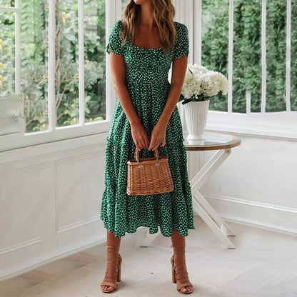 Robe champêtre à manches courtes avec imprimé — BOHERIS
