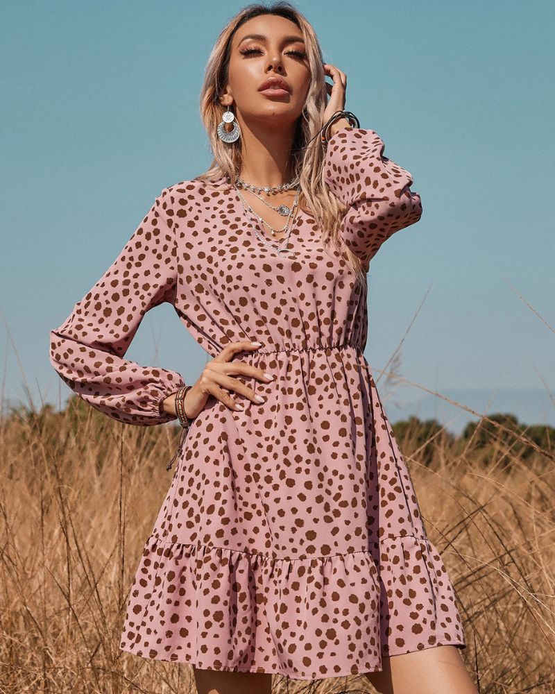 Robe champêtre avec motif à pois et manches longues — BOHERIS