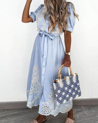 Robe champêtre avec une ceinture et des boutons — vue 2