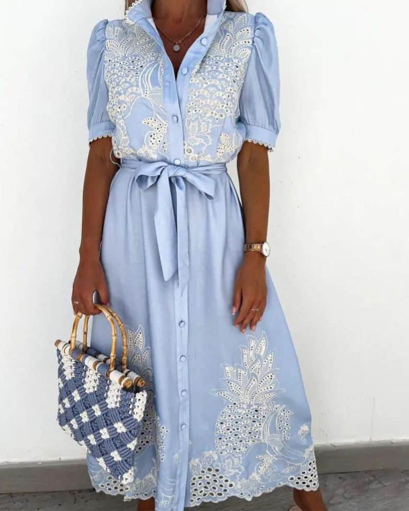 Robe champêtre avec une ceinture et des boutons — vue 3