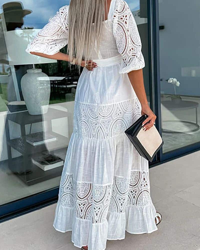 Robe champêtre sophistiquée avec col carré — vue 2