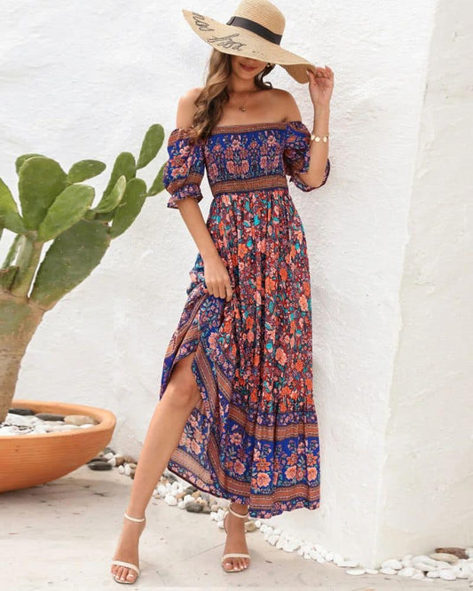 Robe champêtre style rétro avec épaules apparentes — BOHERIS