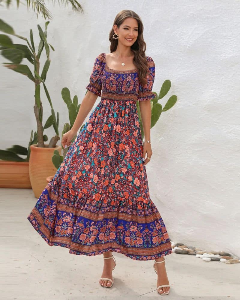 Robe champêtre style rétro avec épaules apparentes — vue 2