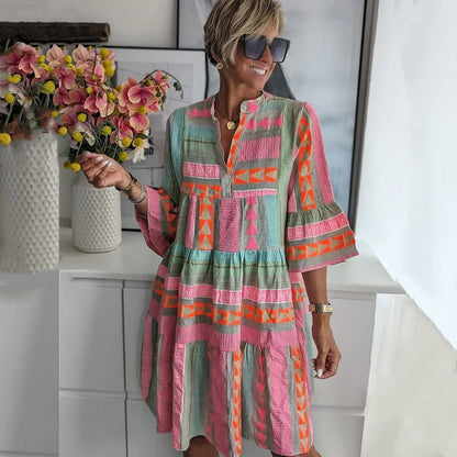 Robe champêtre style rétro avec motifs géométriques — BOHERIS