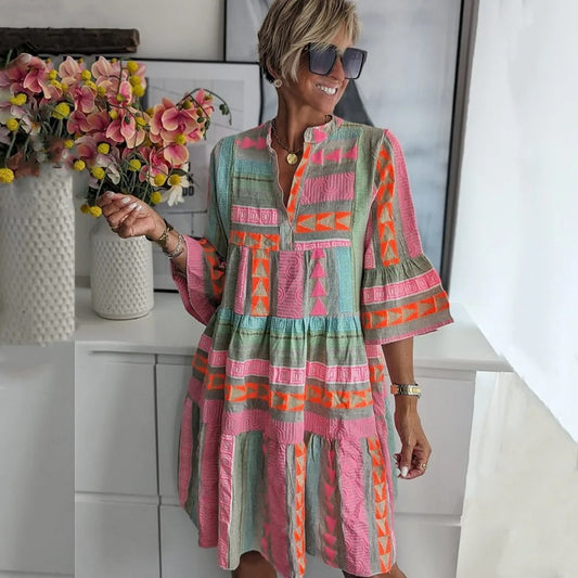 Robe champêtre style rétro avec motifs géométriques — BOHERIS