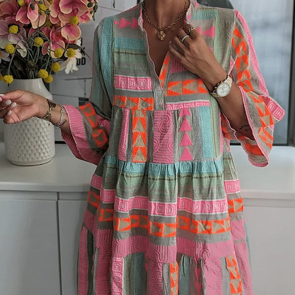 Robe champêtre style rétro avec motifs géométriques — vue 2