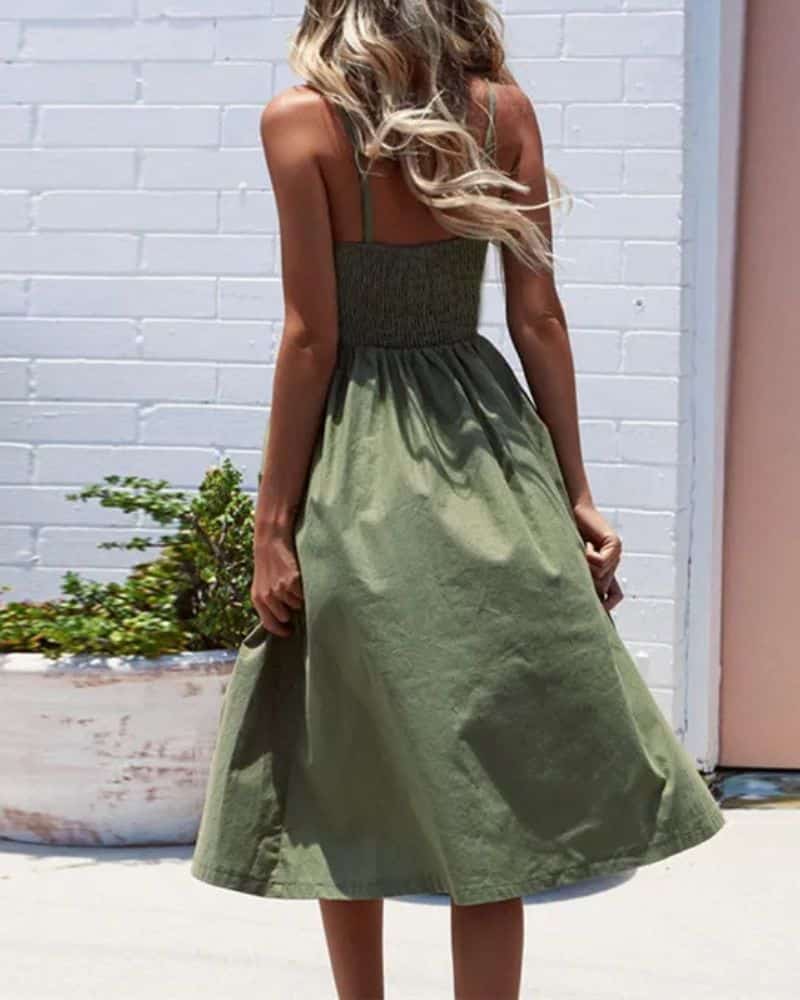 Robe champêtre verte avec boutons et poches — vue 3