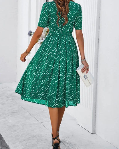 Robe champêtre verte à pois et ceinturée — vue 3