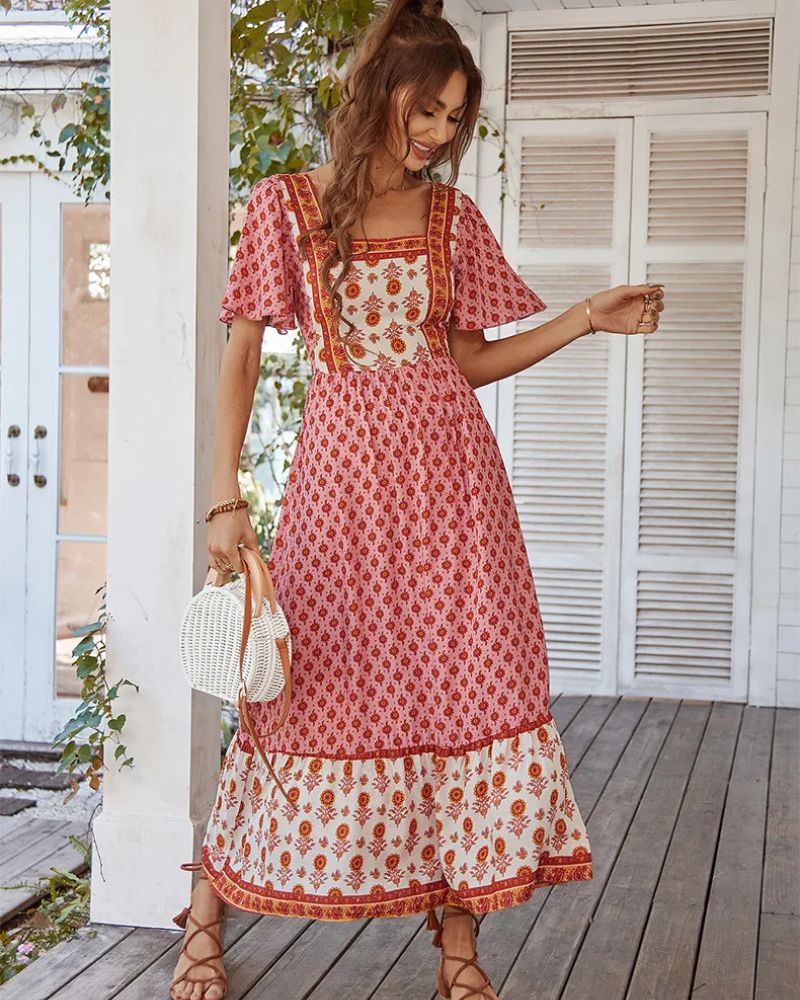 Robe champêtre et vintage avec col carré — vue 2