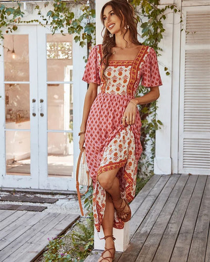 Robe champêtre et vintage avec col carré — vue 3