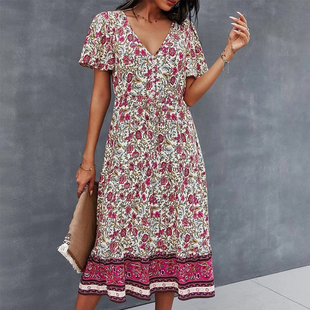 Robe champêtre vintage avec imprimé floral — BOHERIS