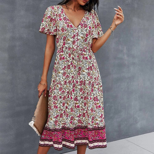 Robe champêtre vintage avec imprimé floral — BOHERIS