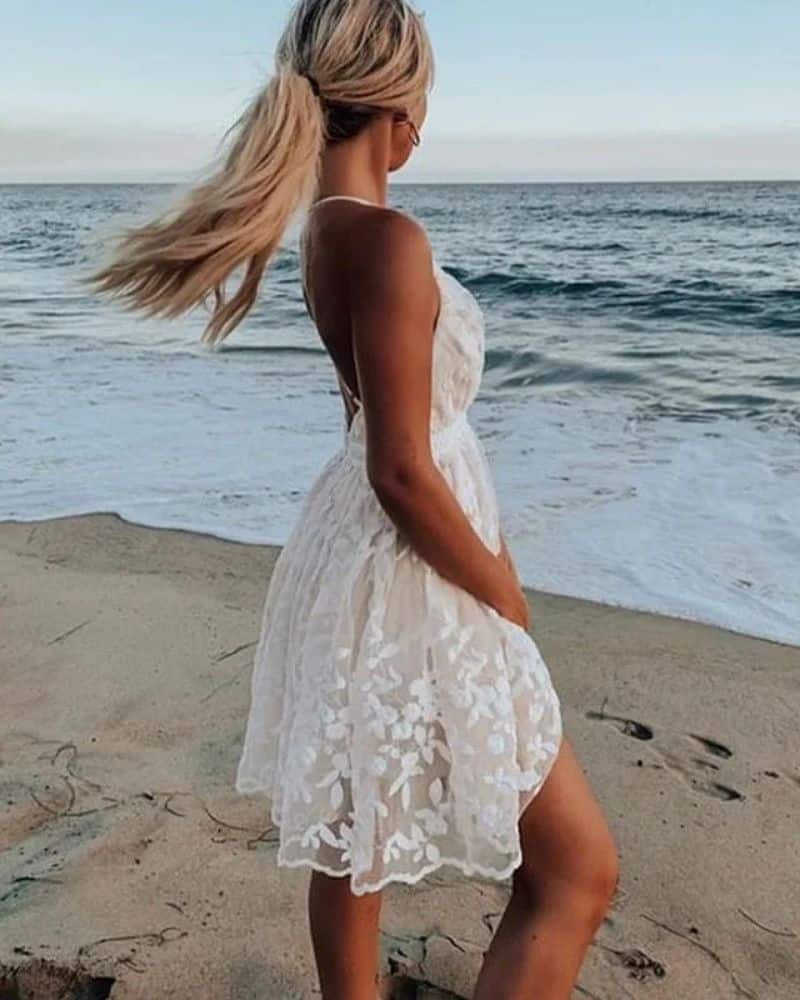 Robe bohème courte blanche en dentelle — vue 2