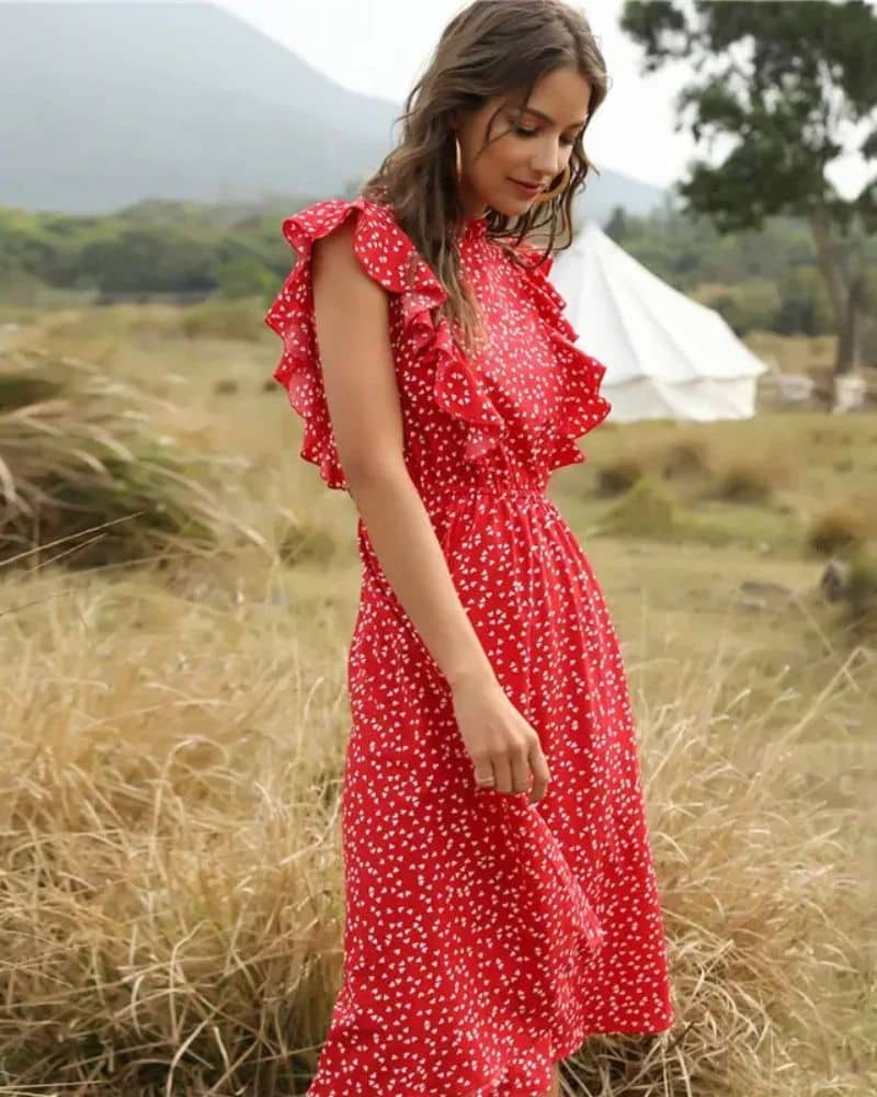 Robe longue bohème rouge — vue 3