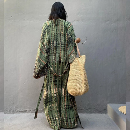 Robe de plage ajustable verte style kimono — vue 2