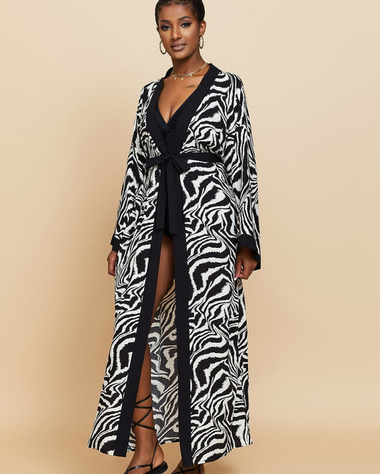 Robe kimono de plage avec motif de zèbre — BOHERIS