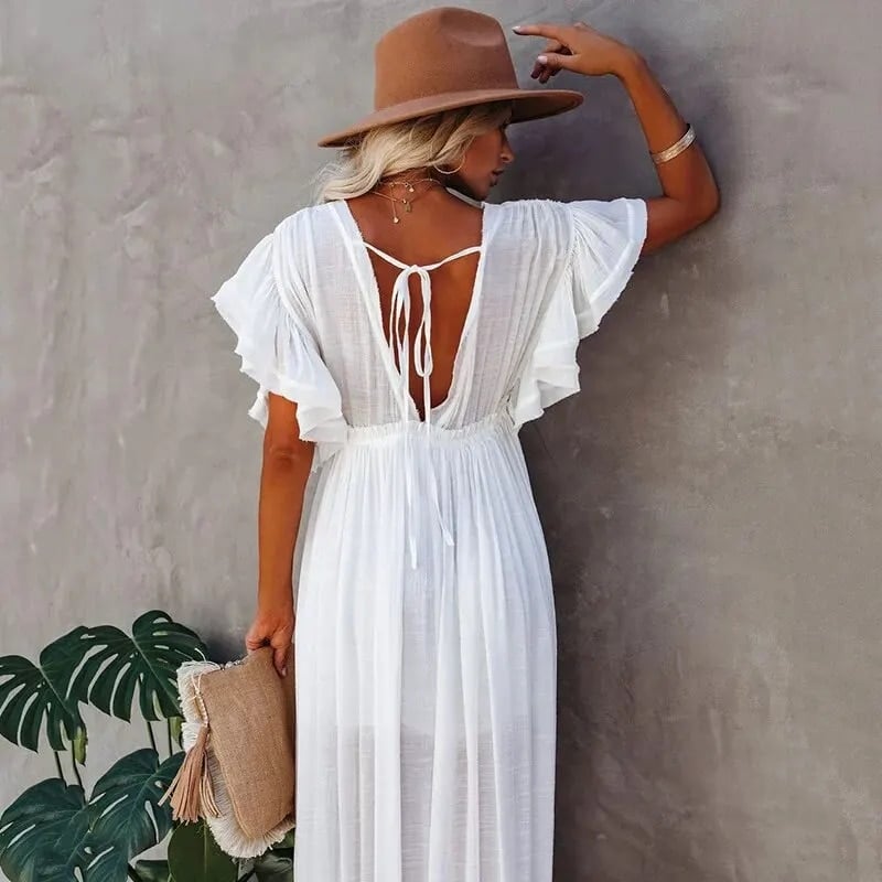 Robe de plage longue blanche à coupe évasée — vue 2
