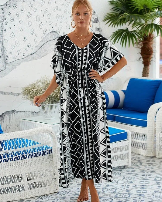Robe de plage noire brodée style vintage — BOHERIS