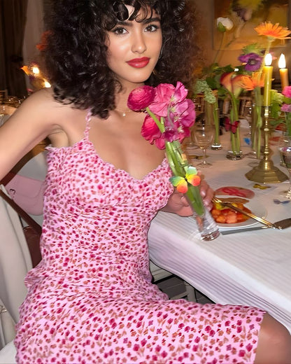 Robe bohème rose imprimé floral — vue 2