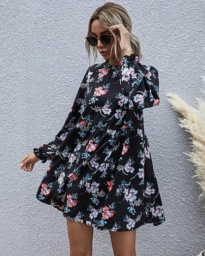 Robe courte bohème manches longues dentelle col rond — vue 7