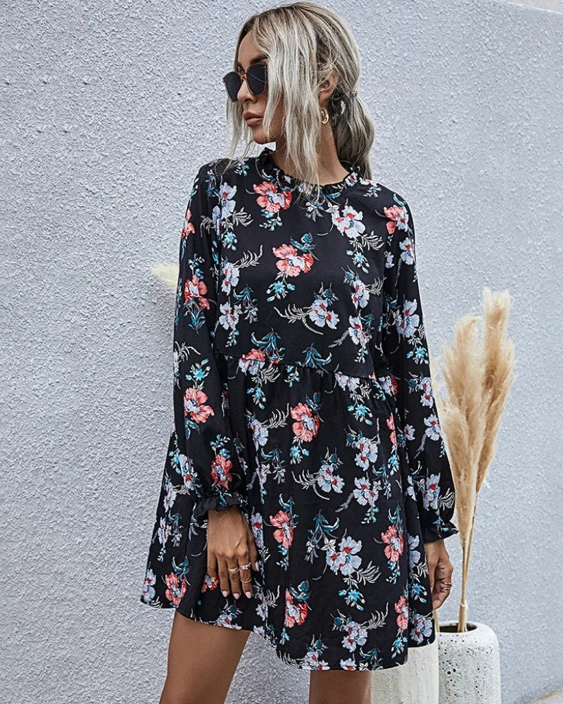 Robe courte bohème manches longues dentelle col rond — vue 6
