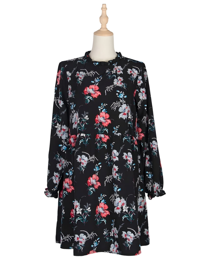 Robe courte bohème manches longues dentelle col rond — vue 3