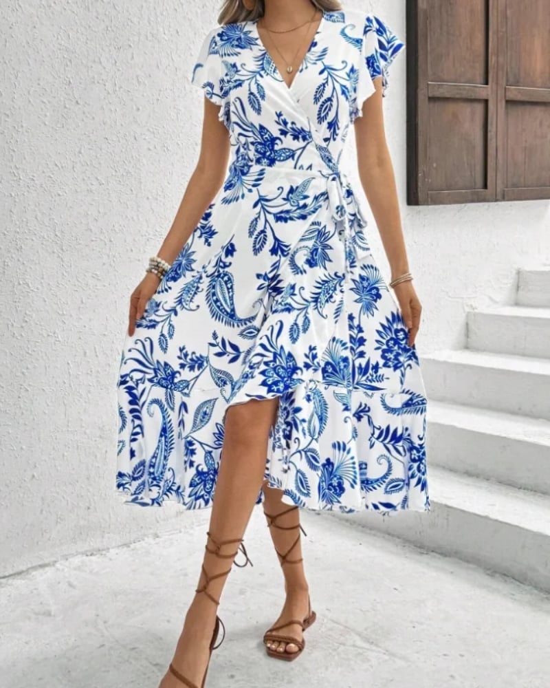 Robe d’été imprimé floral volants style coréen — vue 2