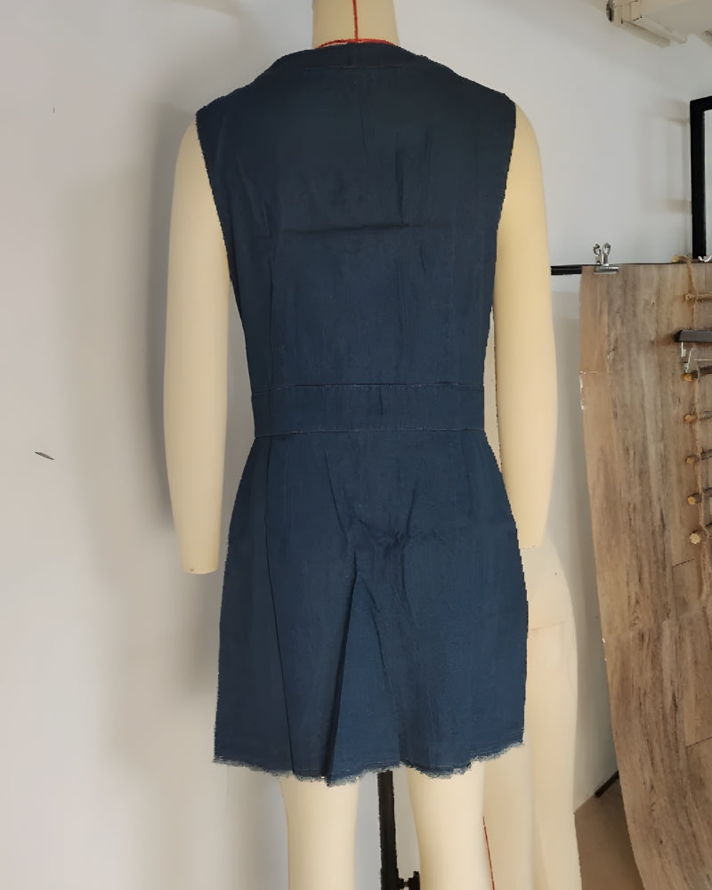 Robe en jean col v vintage bohème été — vue 4