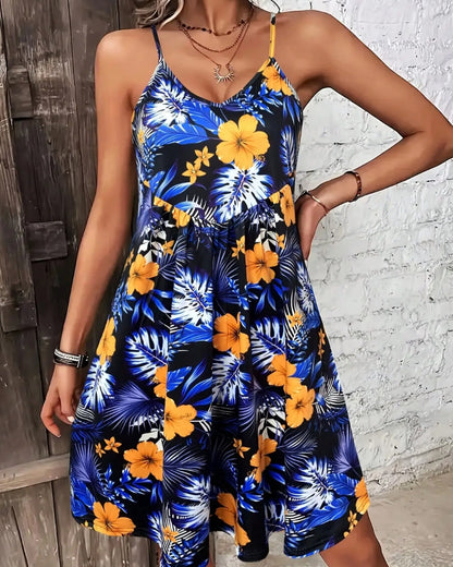 Robe bohème imprimée bretelles spaghetti col v été — vue 5