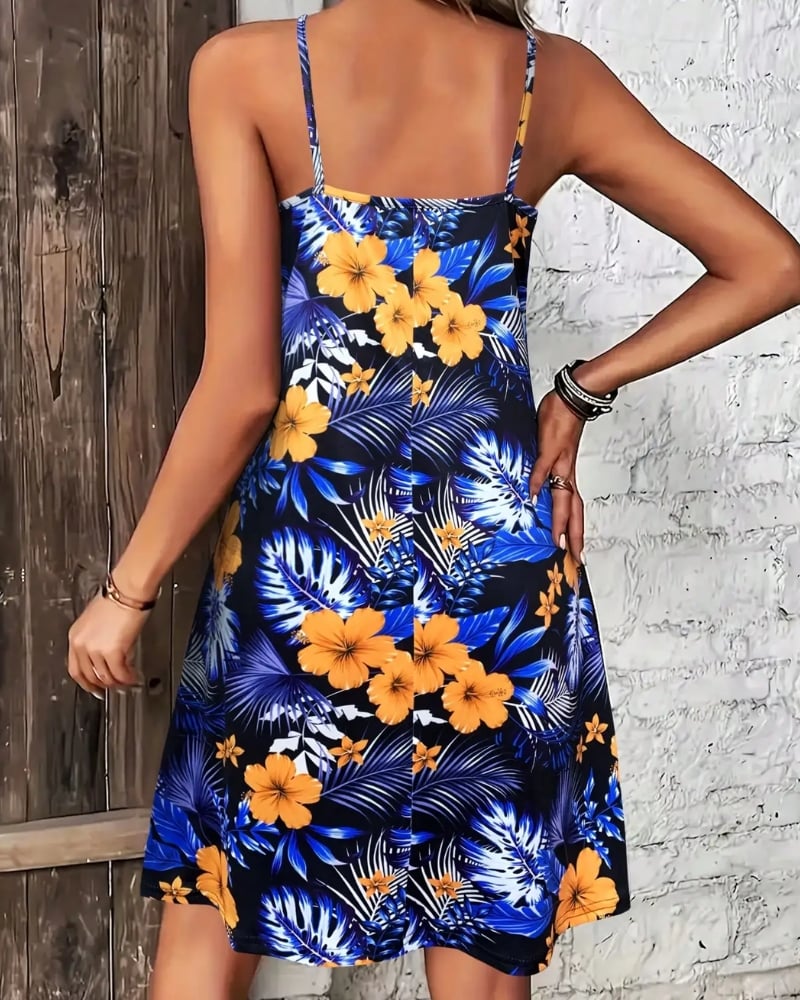Robe bohème imprimée bretelles spaghetti col v été — vue 4