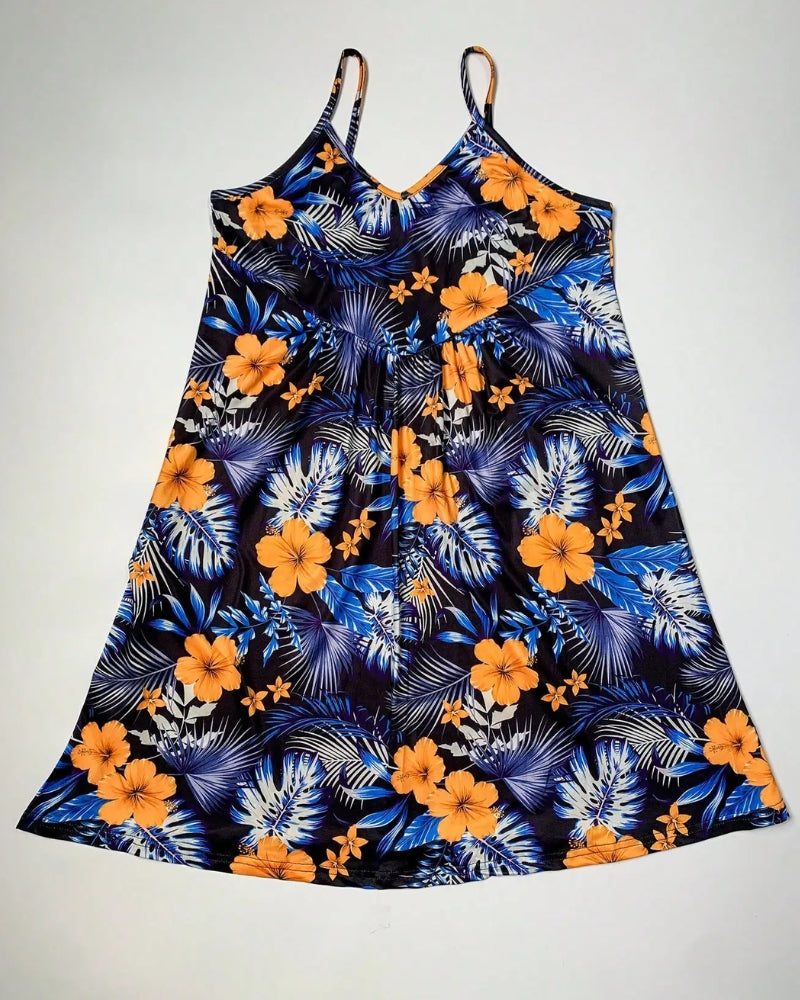 Robe bohème imprimée bretelles spaghetti col v été — vue 3