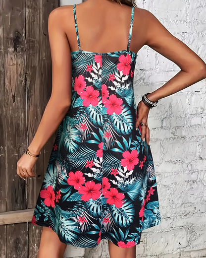 Robe bohème imprimée bretelles spaghetti col v été — vue 15
