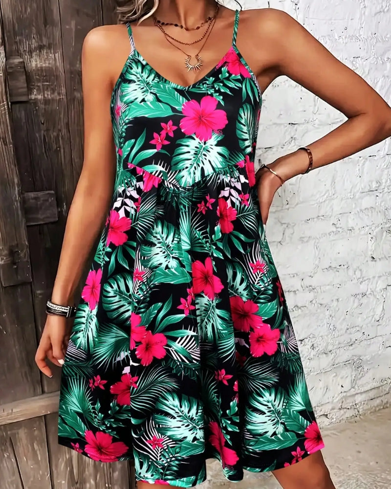 Robe bohème imprimée bretelles spaghetti col v été — vue 13