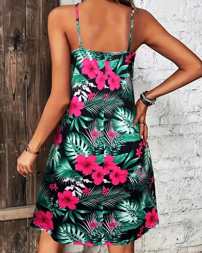 Robe bohème imprimée bretelles spaghetti col v été — vue 12