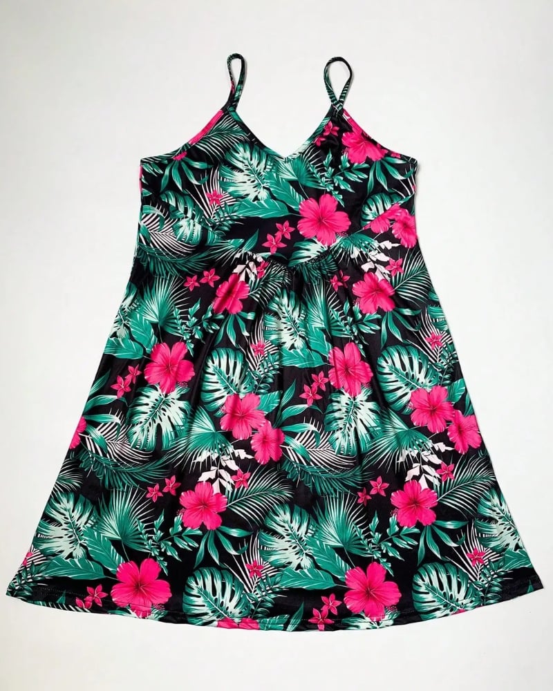 Robe bohème imprimée bretelles spaghetti col v été — vue 11