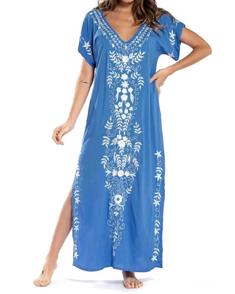 Robe longue bohème ample imprimée col en v plage été — vue 6