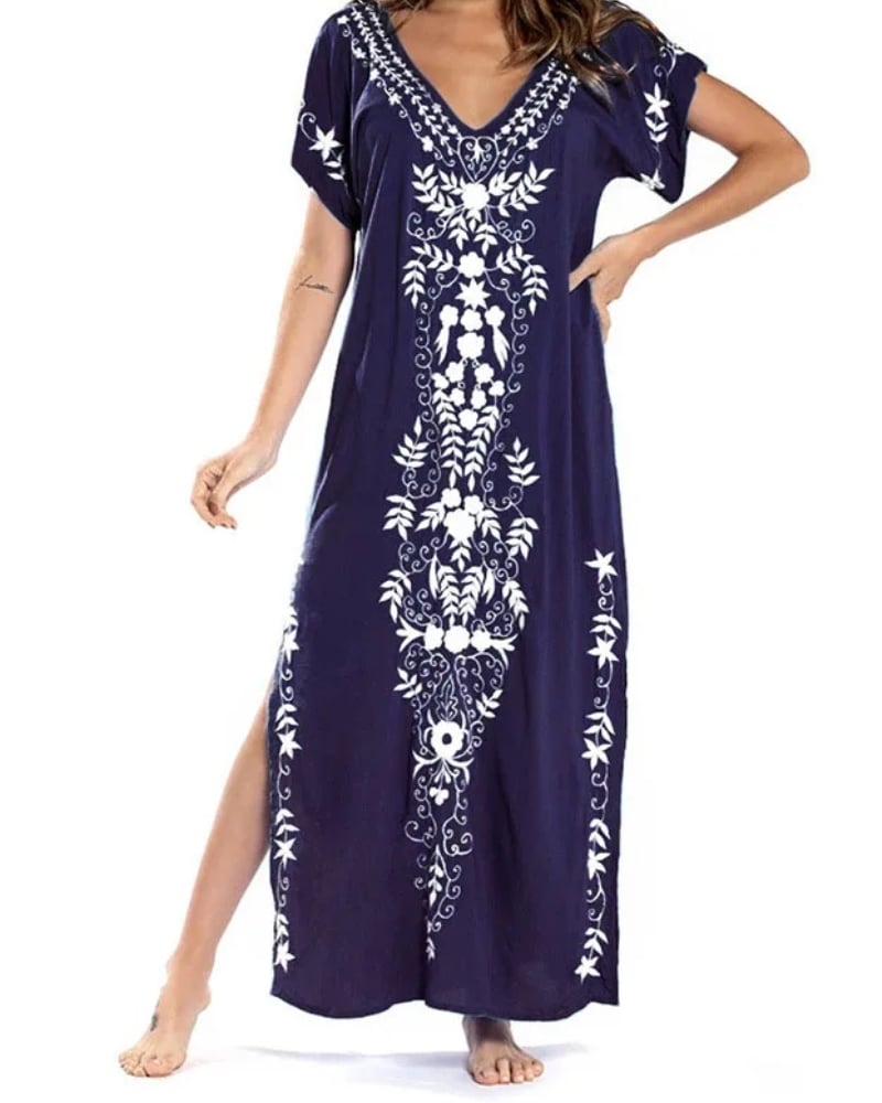 Robe longue bohème ample imprimée col en v plage été — vue 5